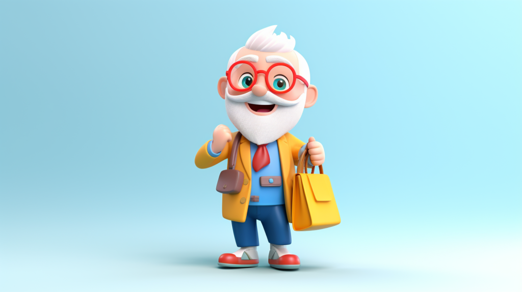 jpico 3d minimal cute little old guy with a old bag colorful   1ff96475 e41f 4442 989f e062f19bf3bf