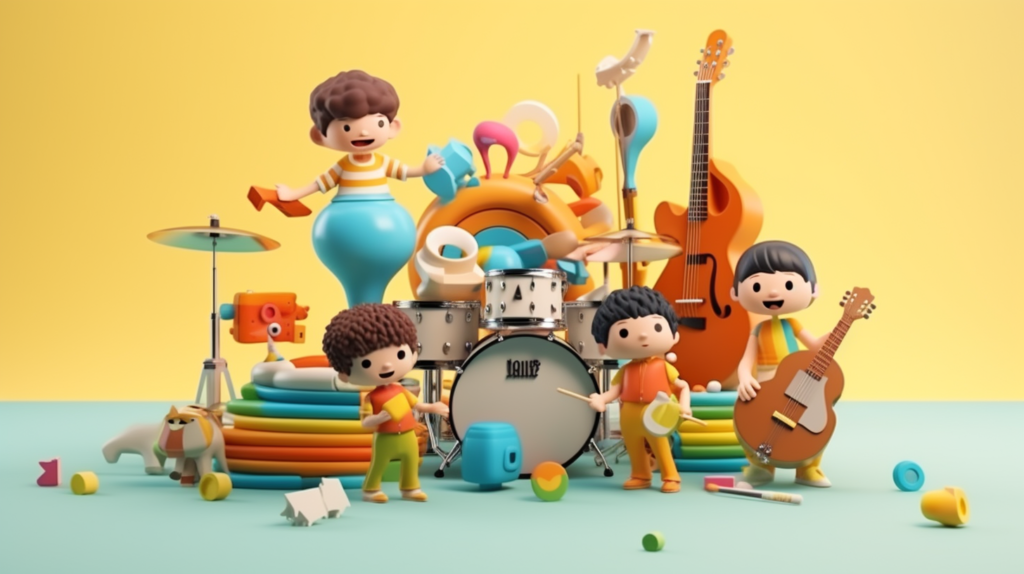 jpico 3d minimal cute little kids surrounded with musical inst 567c454c 9cda 4b5c ae4f 5b32f0593674