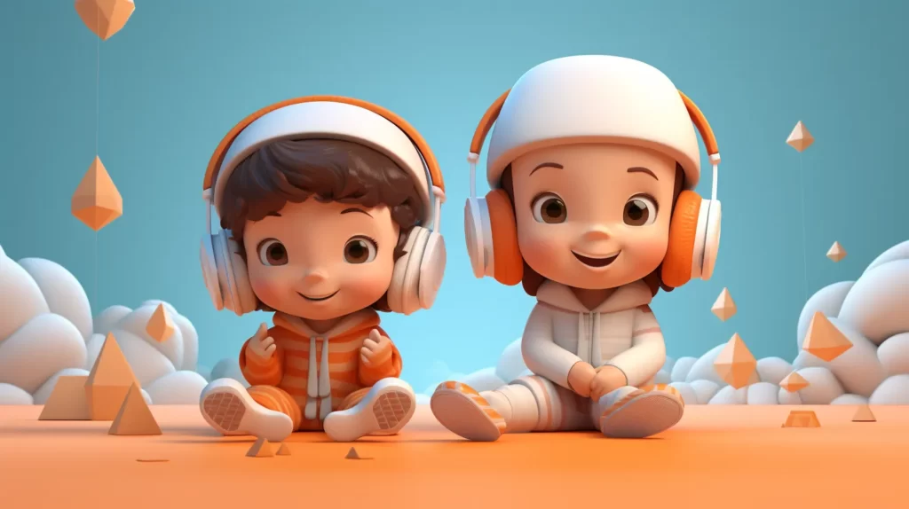 jpico minimal 3D cutest little kids listen to music kids illus c2e598ff a566 4c75 8ce1 6752d9df38ff